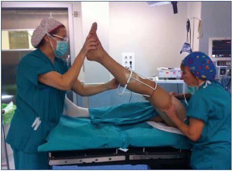 Compression stockings should be applied by the medical staff at the end of the procedure to prevent a Valsalva maneuver